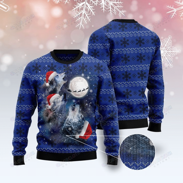 Wolf Under The Moon Ugly Christmas Sweater | For Men & Women | Adult | Us5914