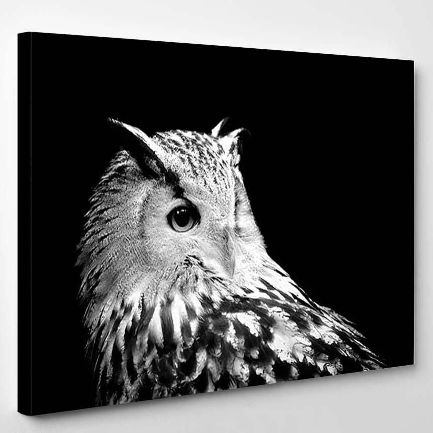 Owl On Dark Background Black White – Eagle Animals Canvas Art Wall Decor Christmas Gift Ideas