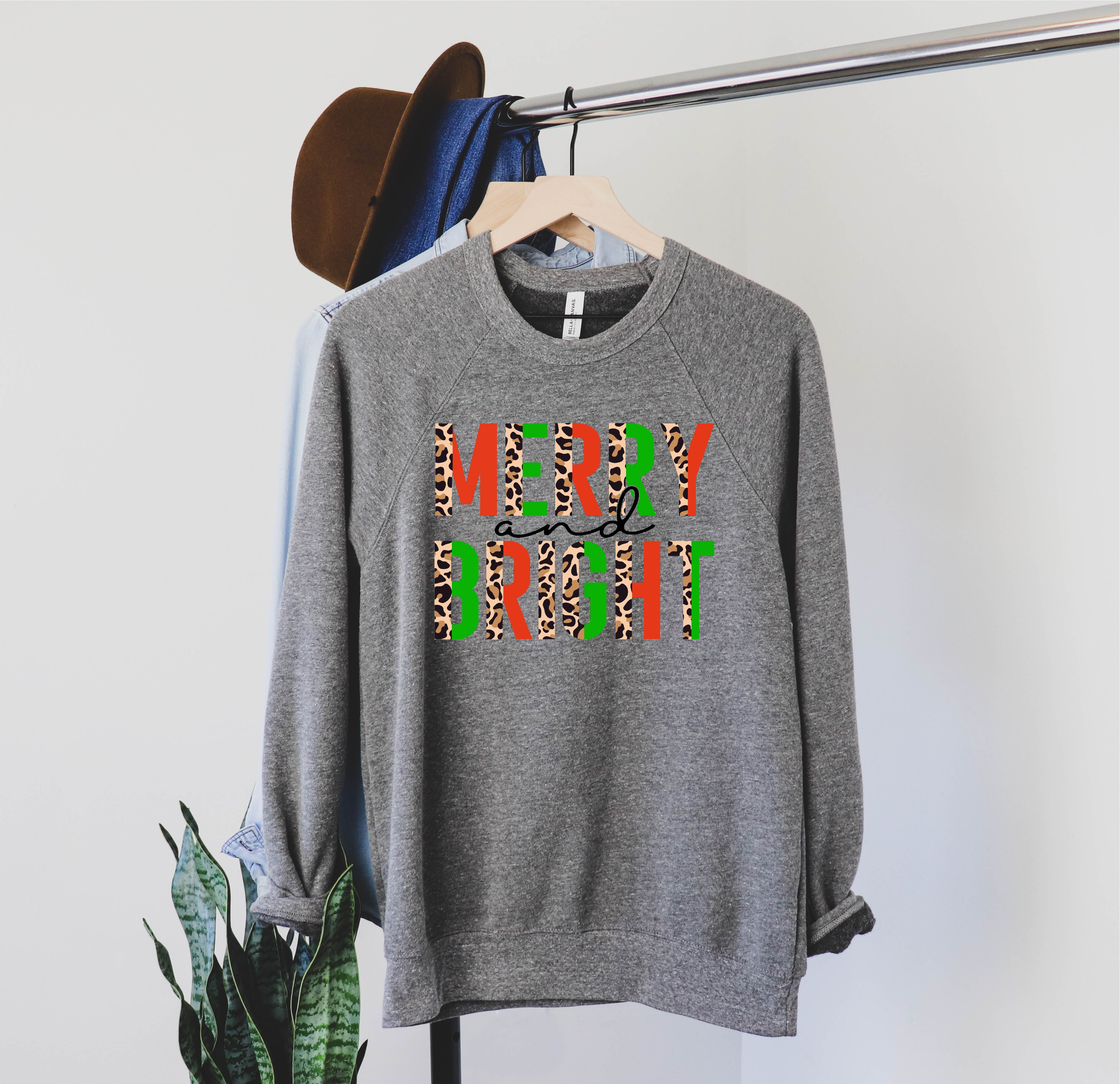 Christmas Merry And Bright Leopard Sweatshirt | Unisex Sweatshirt