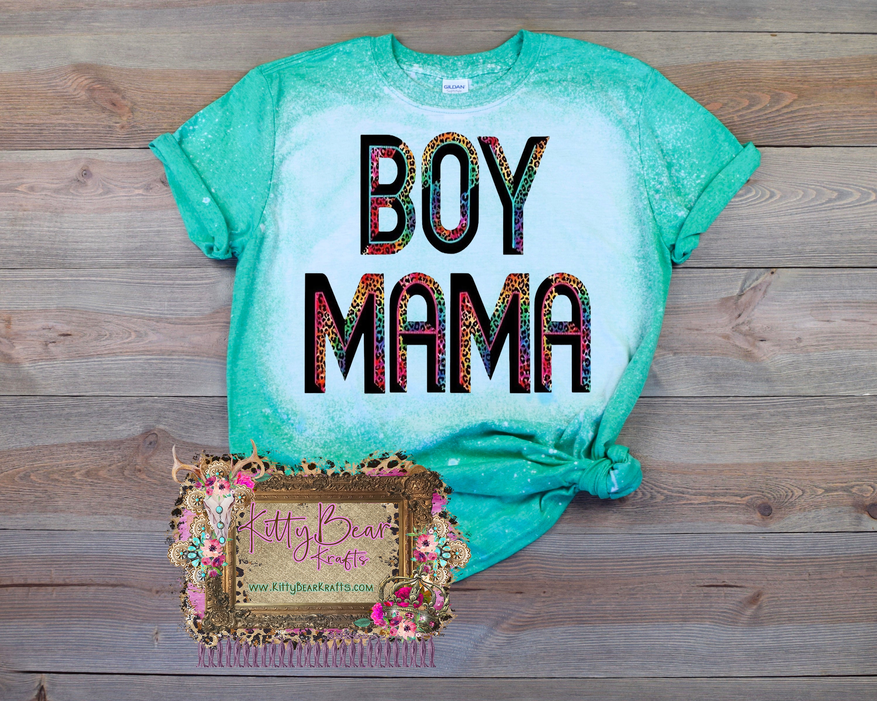 Boy Mama Neon Leopard Bleached Tee T-Shirt