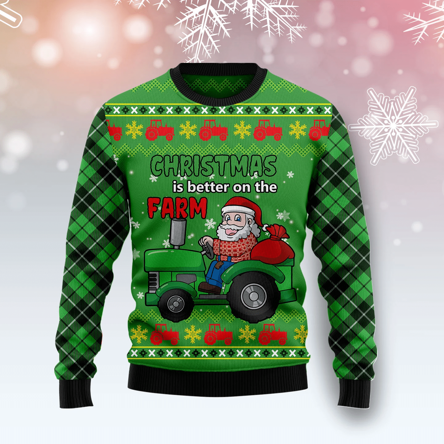 Tractor Santa Christmas Ugly Sweater