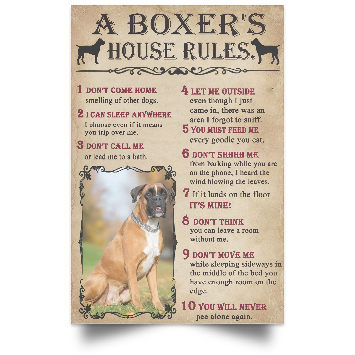 Aeticon Gifts Personalized Custom Your Dog Retro Boxer Houses Rules Canvas Mom Dad Gift Home Decor