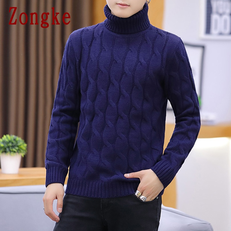 Zongke White Turtleneck Men Clothes Winter Sweater Men Coats Solid Striped Pullover Mens Turtleneck M-2XL 2022 Autumn New alx