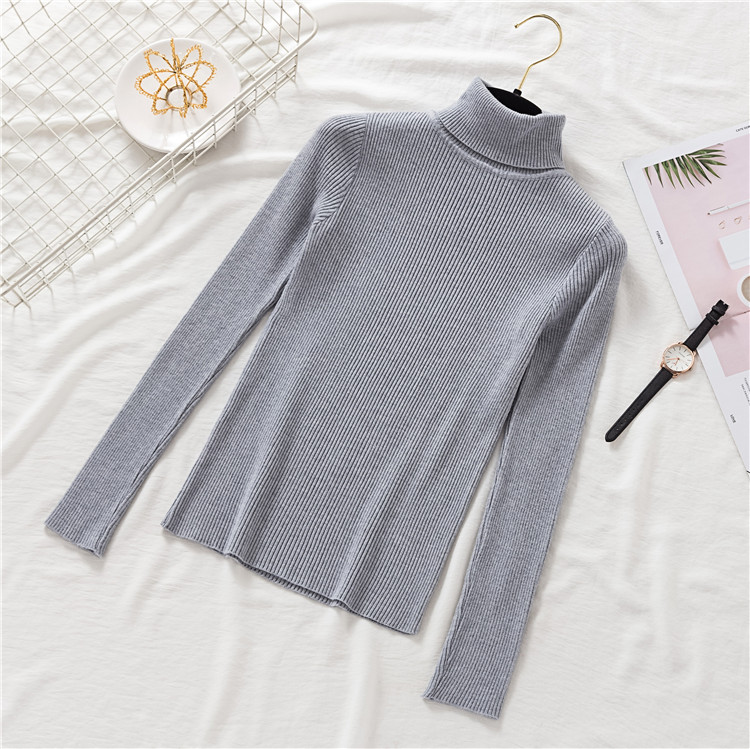 Autumn Winter Women ladies Ribbed turtleneck pullover Femme Slim Fashion Jumper Elasticity pull sweater Knitted stripe Jersey alx