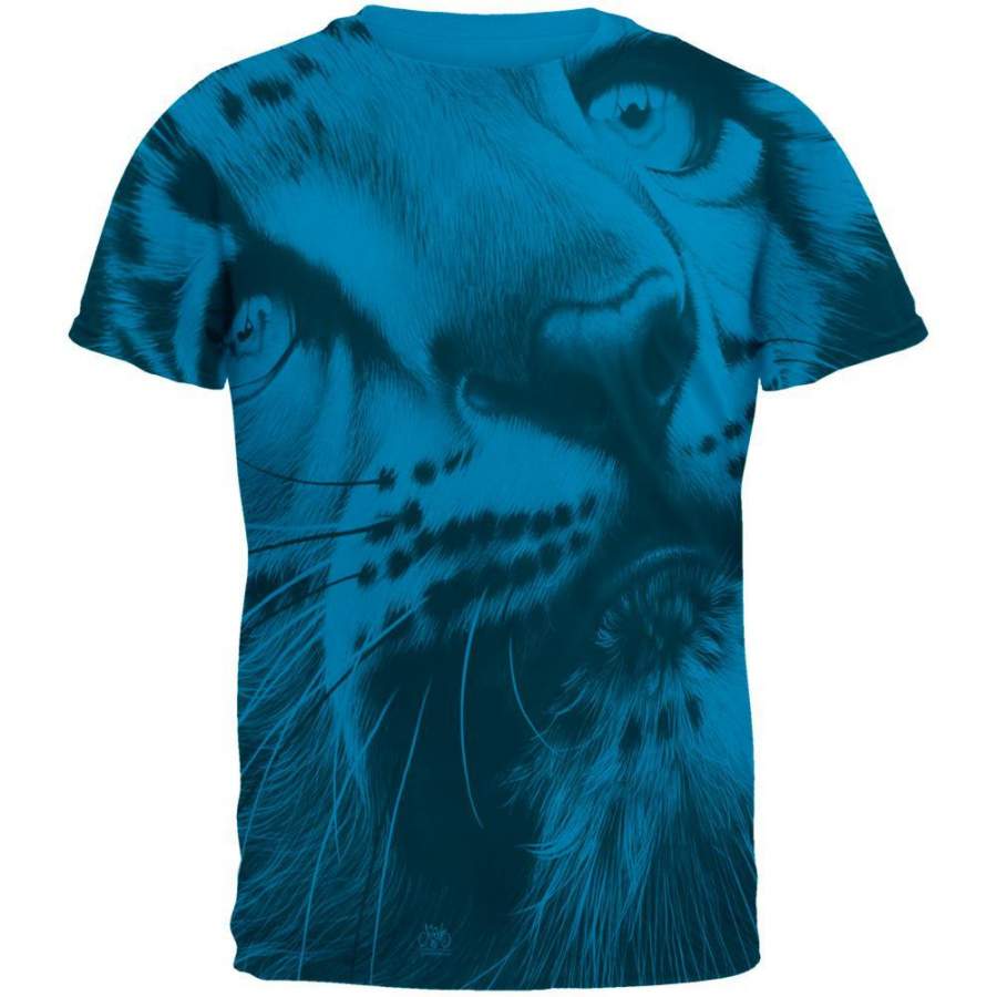 Snow Leopard Cub Ghost Close Up Sapphire Adult T-Shirt