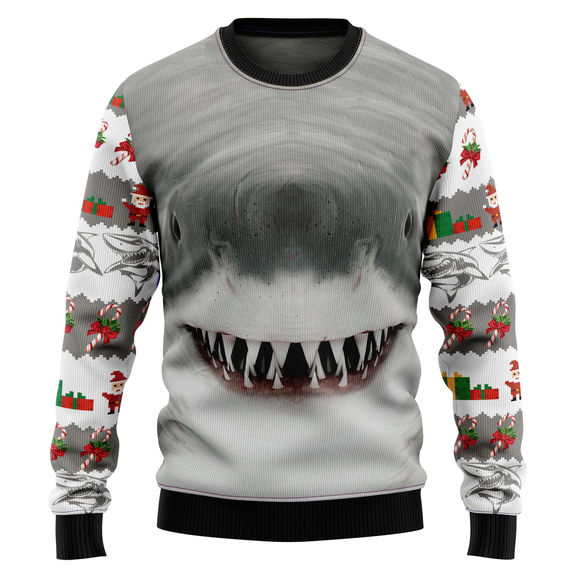 Shark Cute Face Christmas Graphic Sweater – Tis The Season Christmas Sweater – Ugly Christmas Sweater