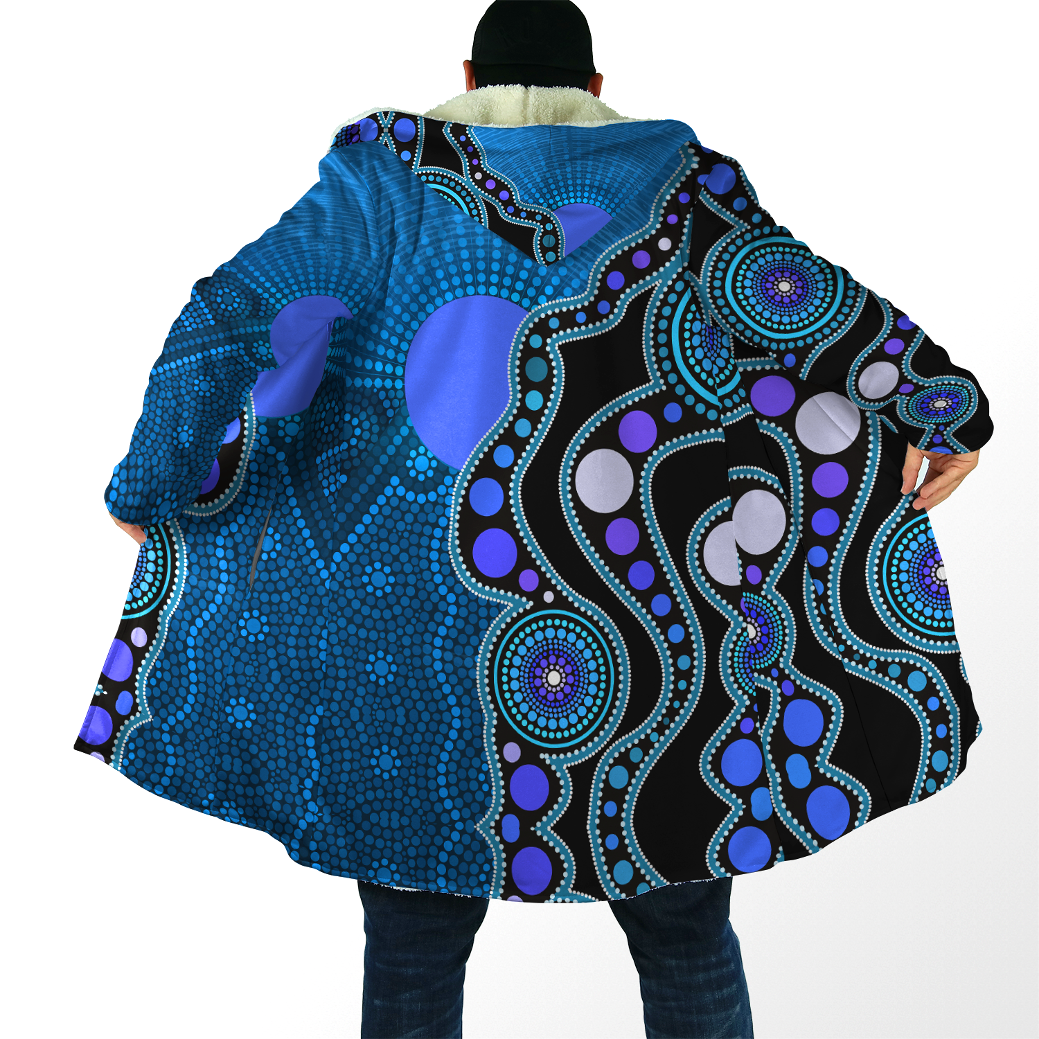 Aboriginal Art Flag Circle Dot Blue 3D Design Print Cloak