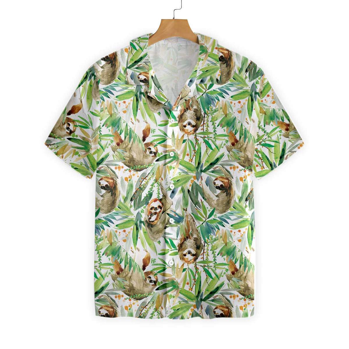 Watercolor Sloth And Tropical Plant Hawaiian Shirt Ha30163