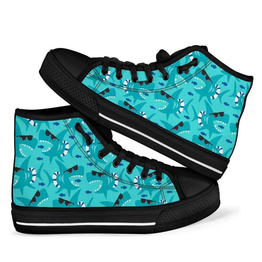 Shark Pattern Print Men Women’s High Top Shoes