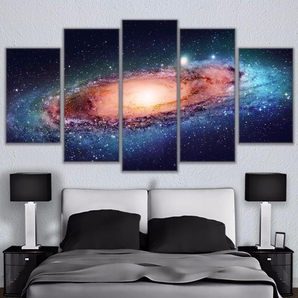 Universe Space Nebula Tarry Sky Planet Space 5 Panel Canvas Art Wall Decor