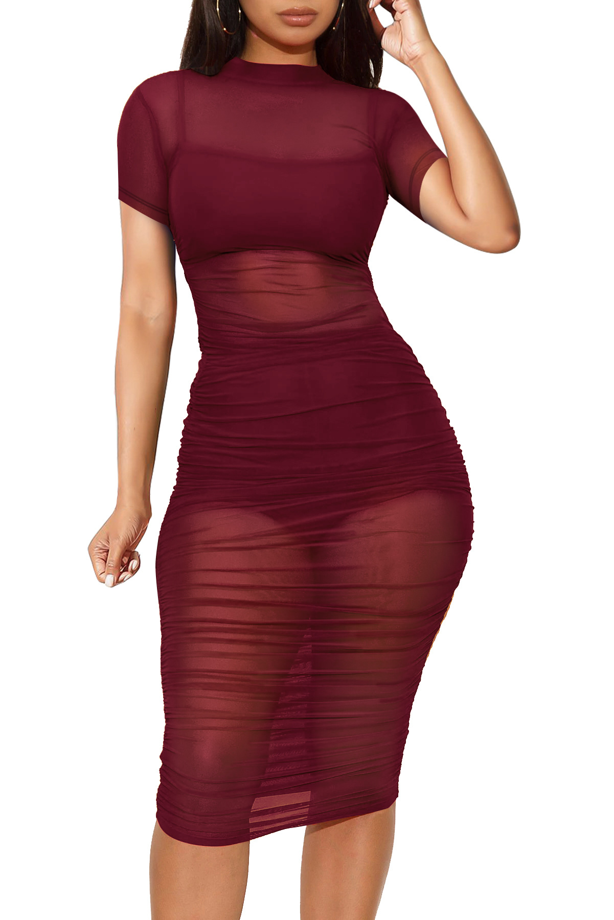 Women Summer Sets Short Sleeve Mesh See-through Dress+spaghetti Strap Slim Fit Crop Top+underpants 3 Piece Set Sexy Club Outftis alx