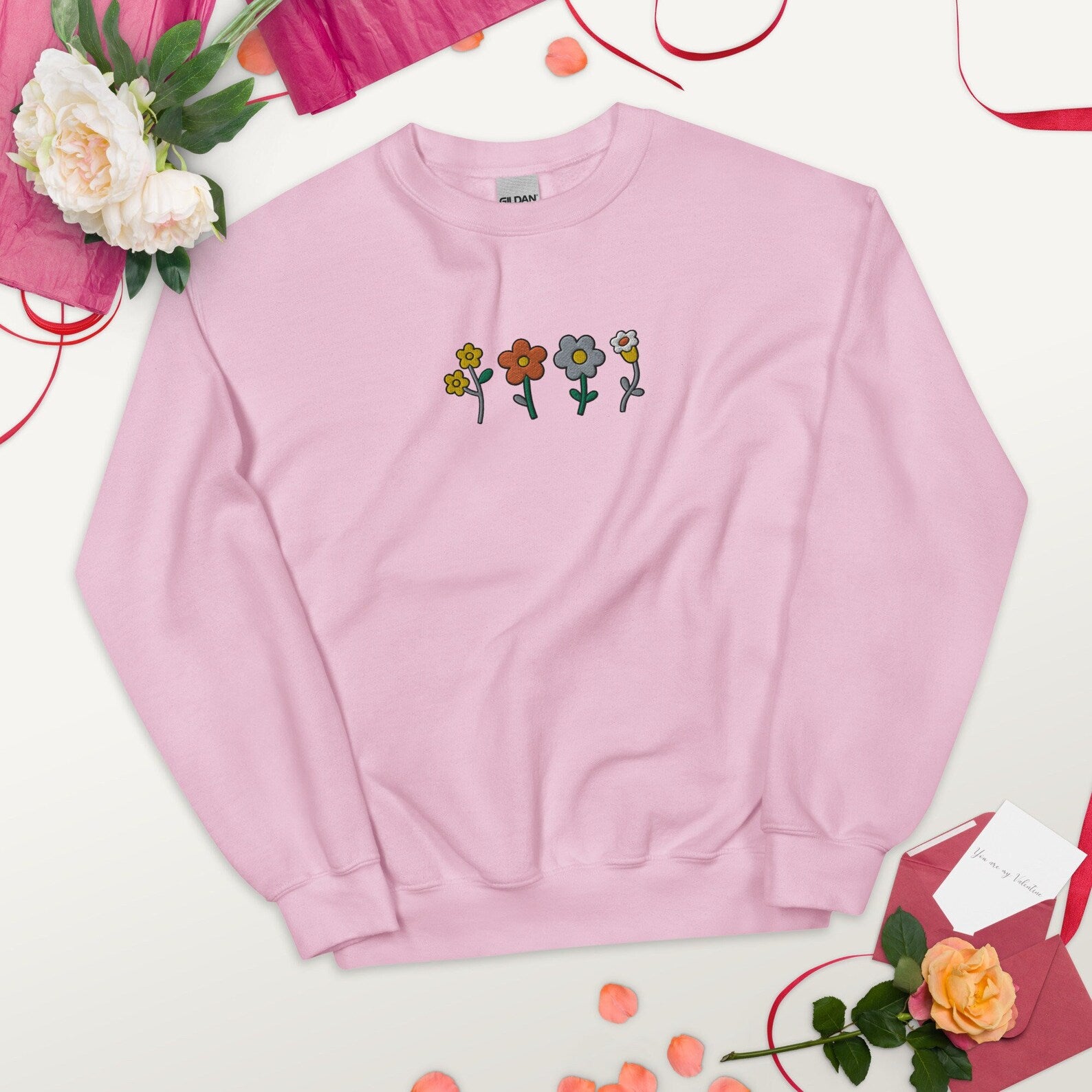 Flower Embroidered Sweatshirt 2D Crewneck Sweatshirt All Over Print Sweatshirt For Women Sweatshirt For Men Sws2862