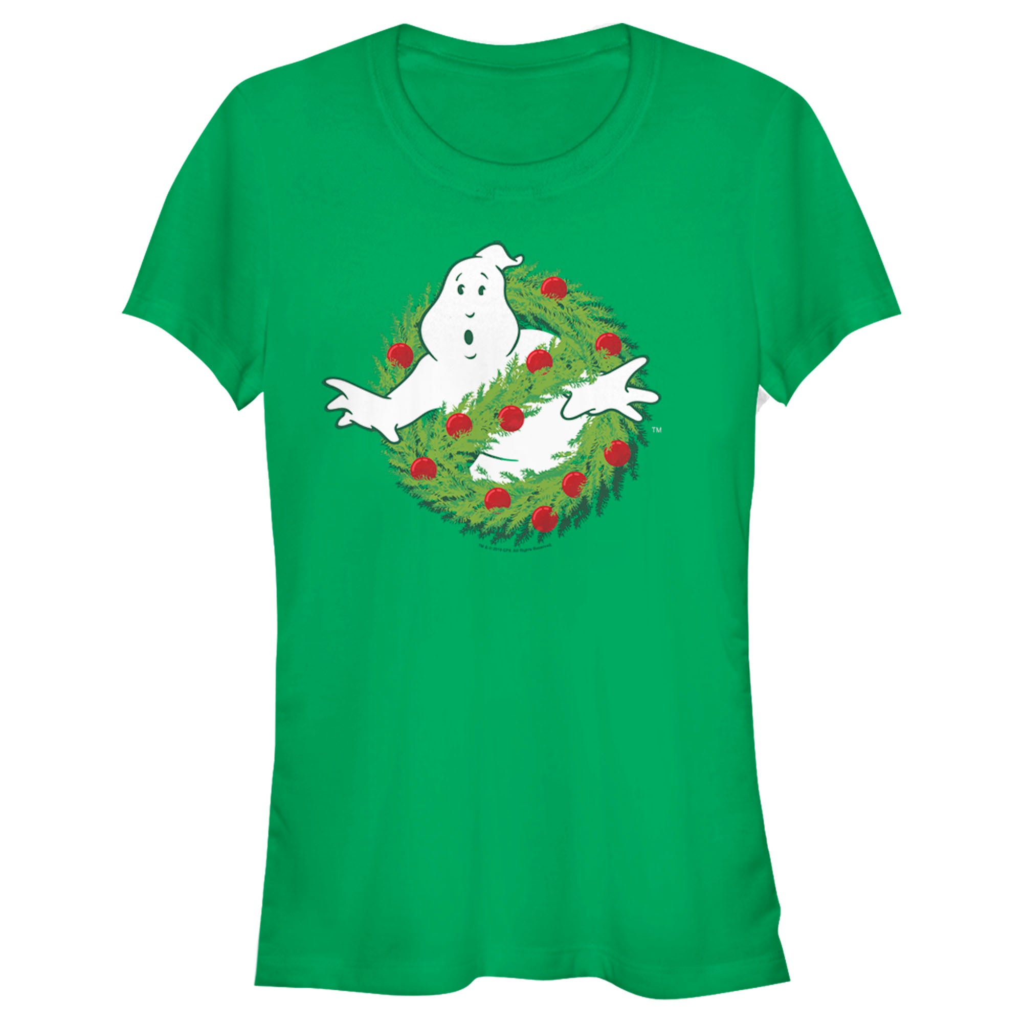 Junior’S Ghostbusters Christmas Wreath Logo T-Shirt