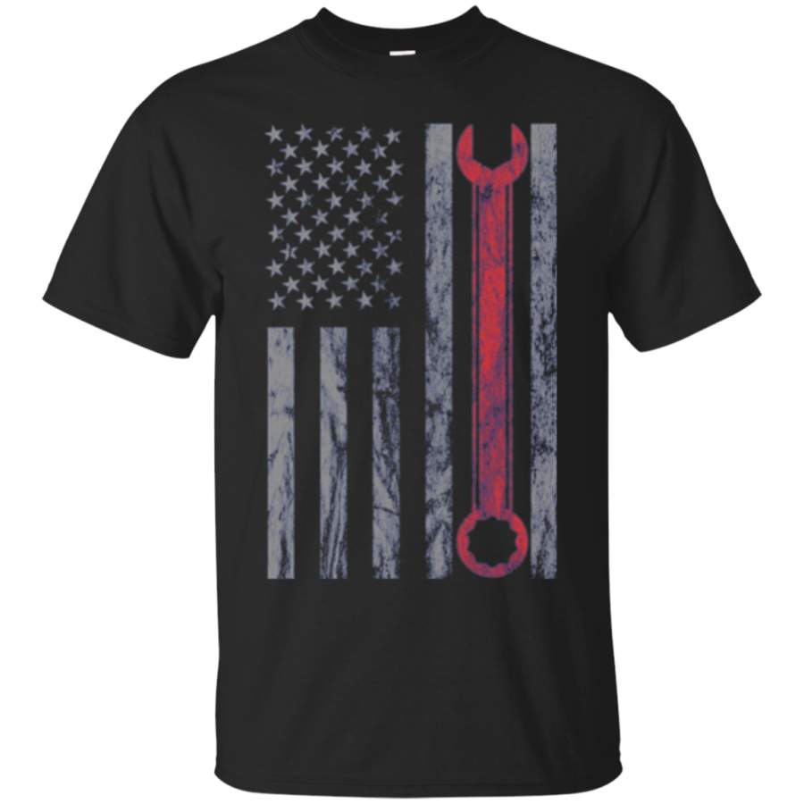 Vintage Distressed Mechanic Long Sleeve Shirt: USA Flag Tee