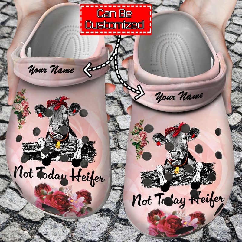 Cow Print Personalized Not Today Heifer Croc Style Clog