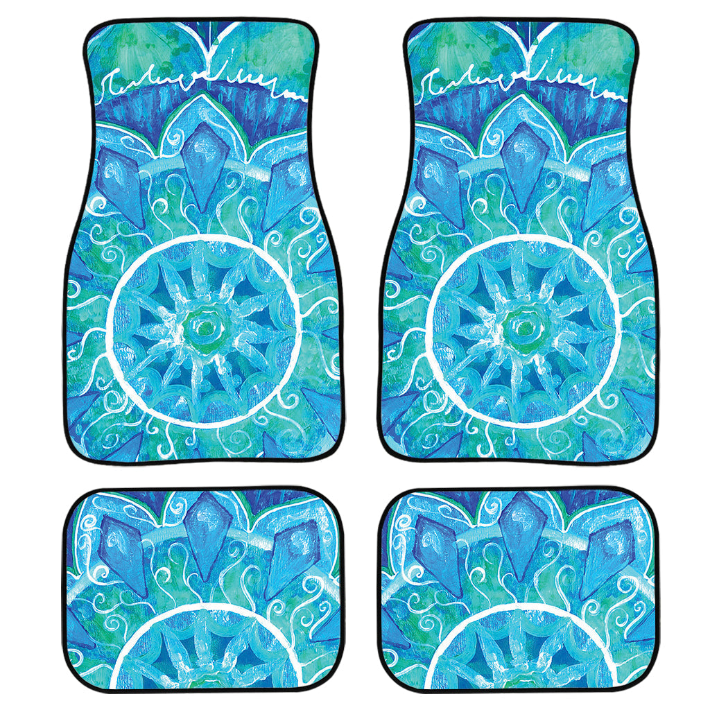 Blue Vishuddha Chakra Mandala Print Front And Back Car Floor Mats, Front Car Mat