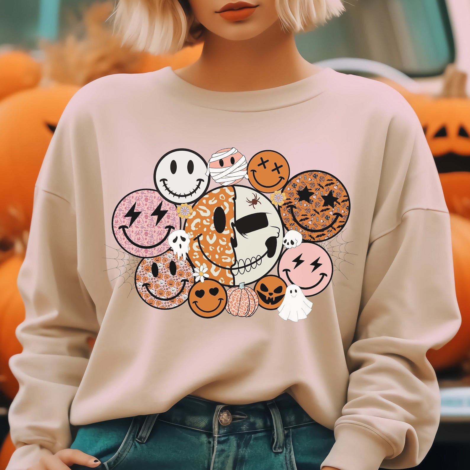 Smiley Sweatshirt Halloween 2D Crewneck Sweatshirt All Over Print Sweatshirt For Women Sweatshirt For Men Sws3822