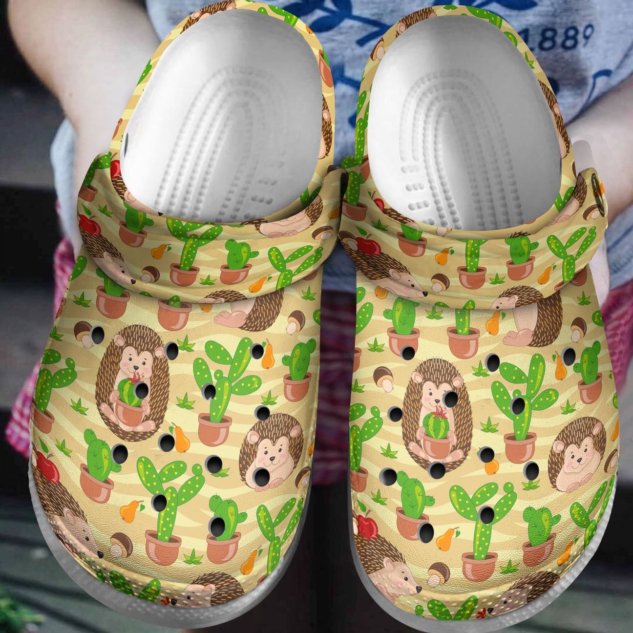 Hedgehog Personalized Clog, Custom Name, Text, Color, Number Fashion Style For Women, Men, Kid, Print 3D Cute Hedgehog And Catus Pattern