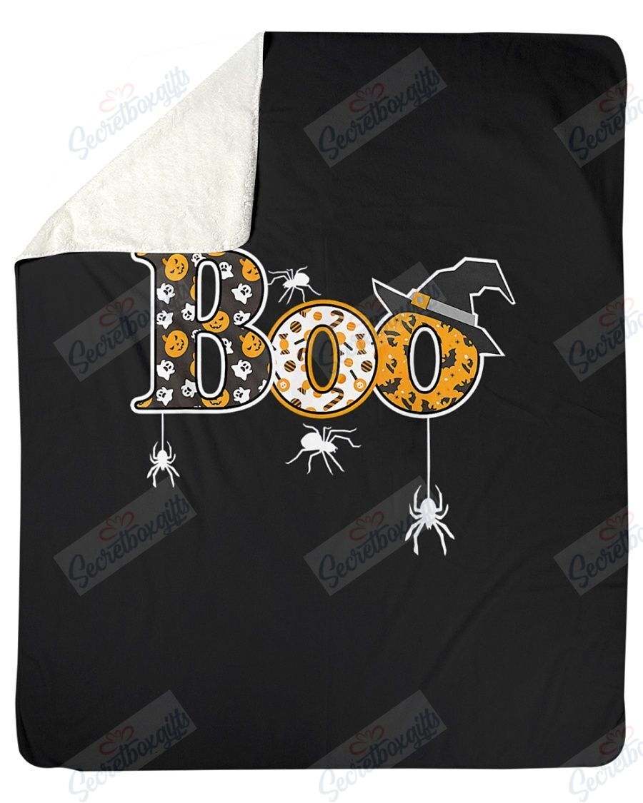 Boo With Spiders And Witch Hat Halloween Th2809358Cl Fleece Blanket