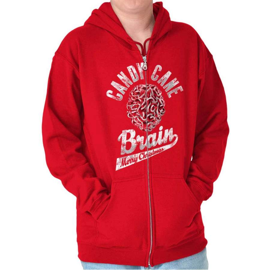 Candy Cane Brain Trendy Cool Fashion Funny Christmas Zipper Hoodie