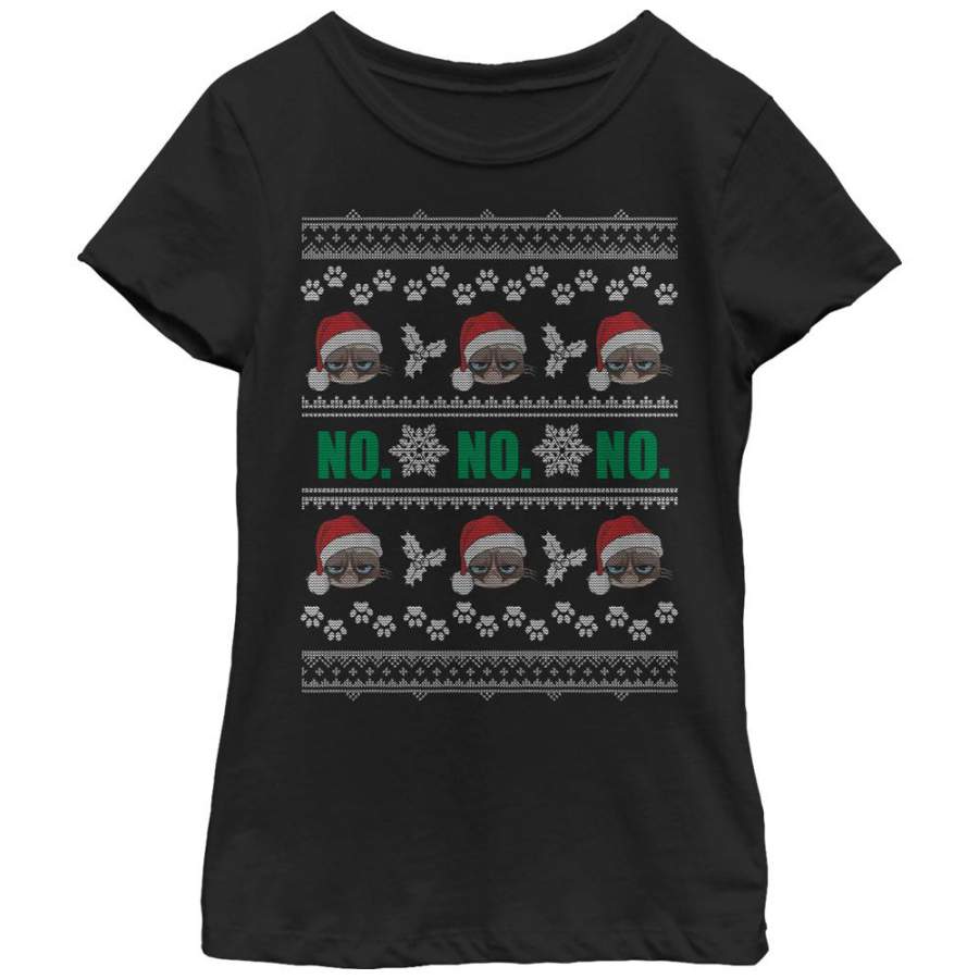 Grumpy Cat Girl’s Ugly Christmas No  T Shirt Black