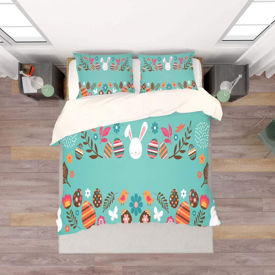 3D Green Rabbit Floral Eggs Birds Quilt Cover Set Bedding Set Duvet Cover Pillowcases SF43