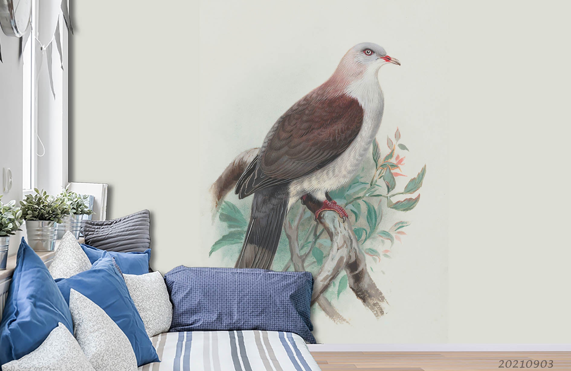 3D Watercolor Animal Bird Branch Wall Mural Wallpaper Lqh 259