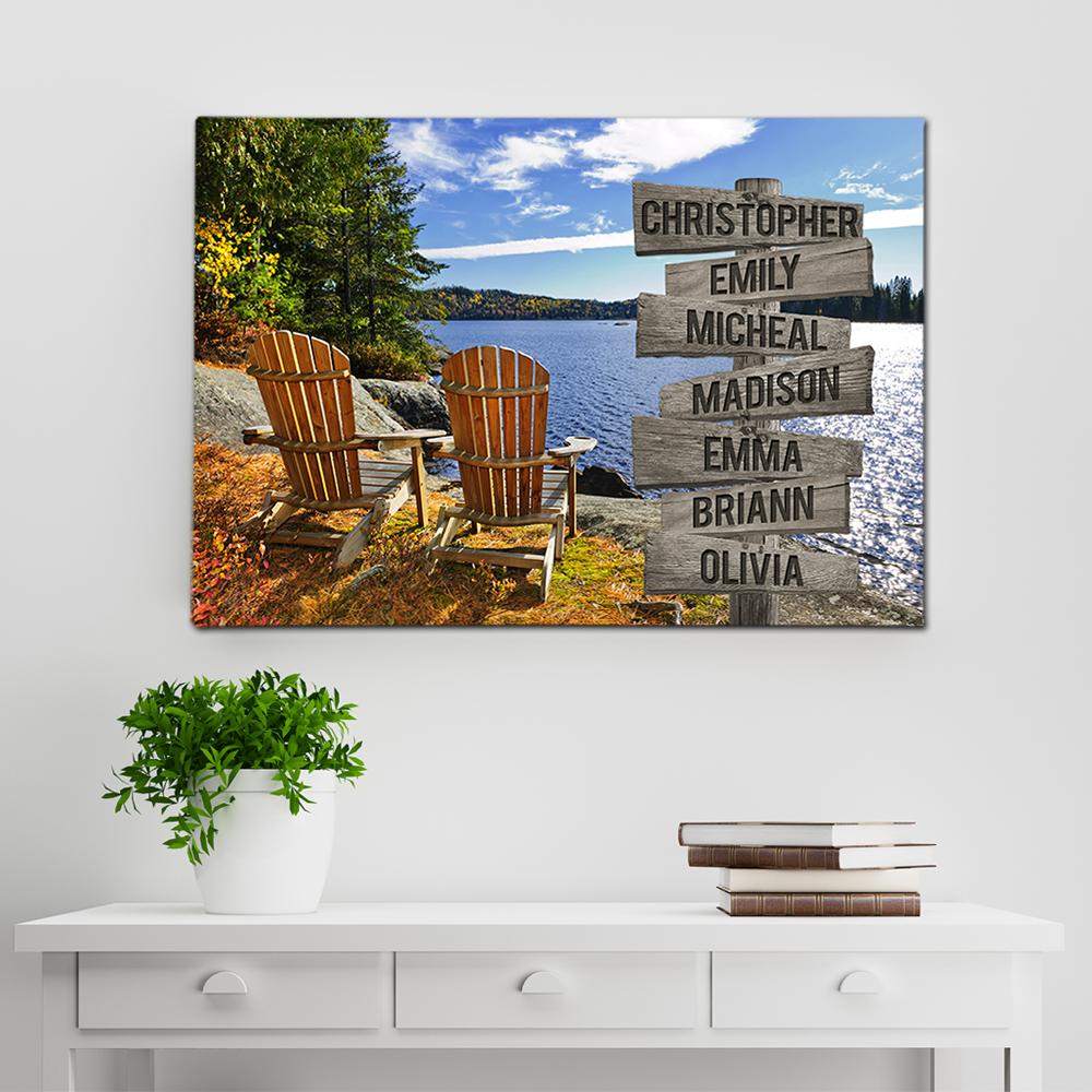 Adirondack Chairs Multi Names Premium Canvas Crossroads Personalized Canvas Wall Art – Family Street Sign Family Name Art Canvas For Home Decor Custom