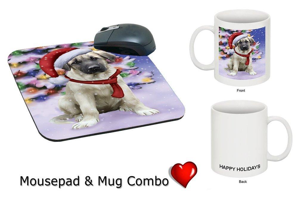 Winterland Wonderland Anatolian Shepherds Puppy Dog In Christmas Holiday Scenic Background Mug & Mousepad Combo Gift Set