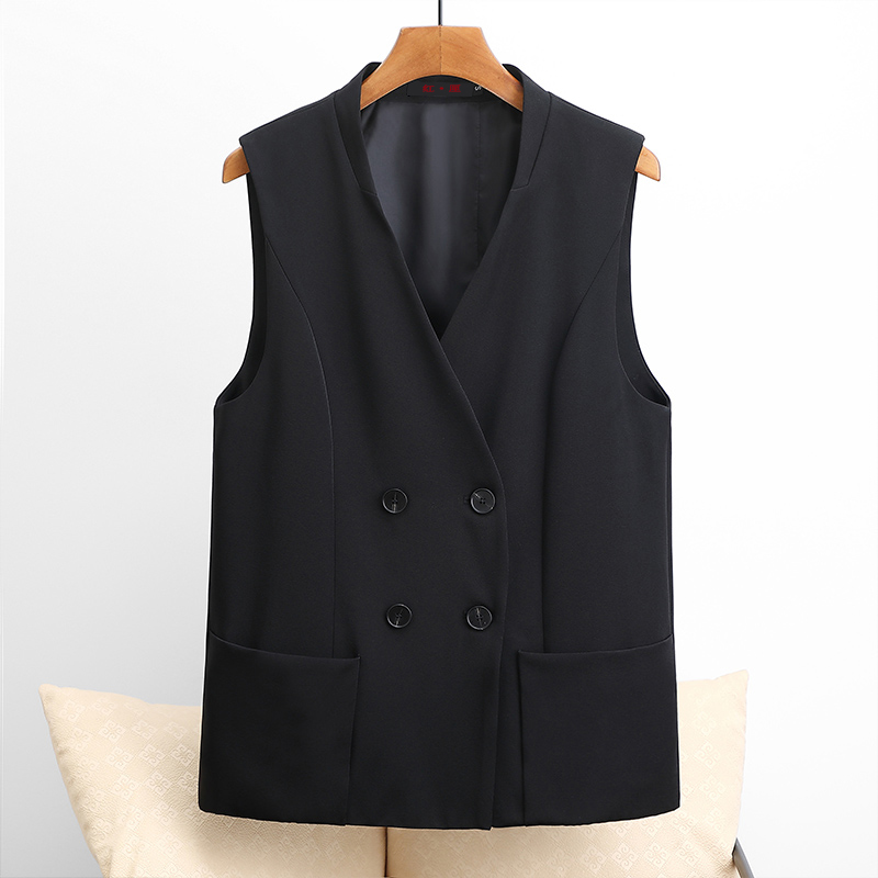 #5251 Black Vest Coat Sleeveless Blazer Women Double Breasted Slim Casual Waistcoat Female Short Veste Femme V neck Korean Style alx