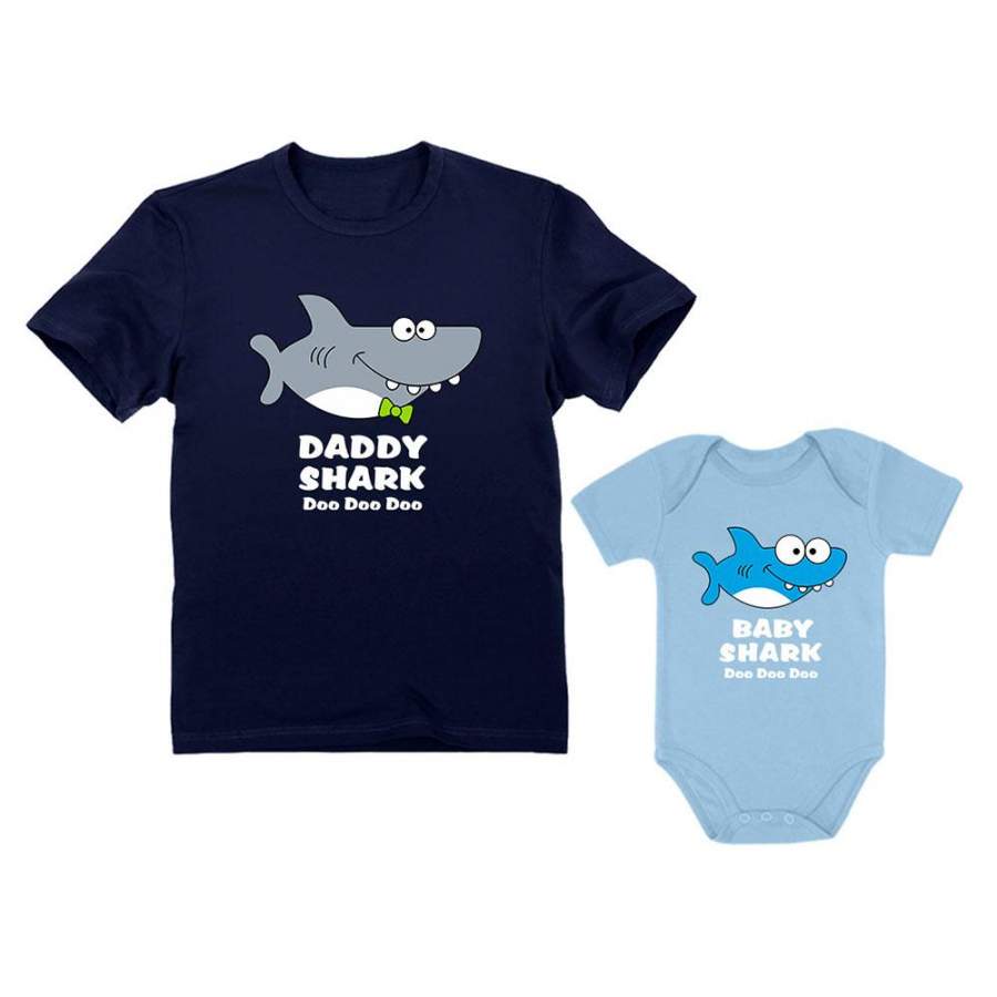 Baby Shark Bodysuit & Daddy Shark T-Shirt Doo Doo Funny Set Newborn & Dad