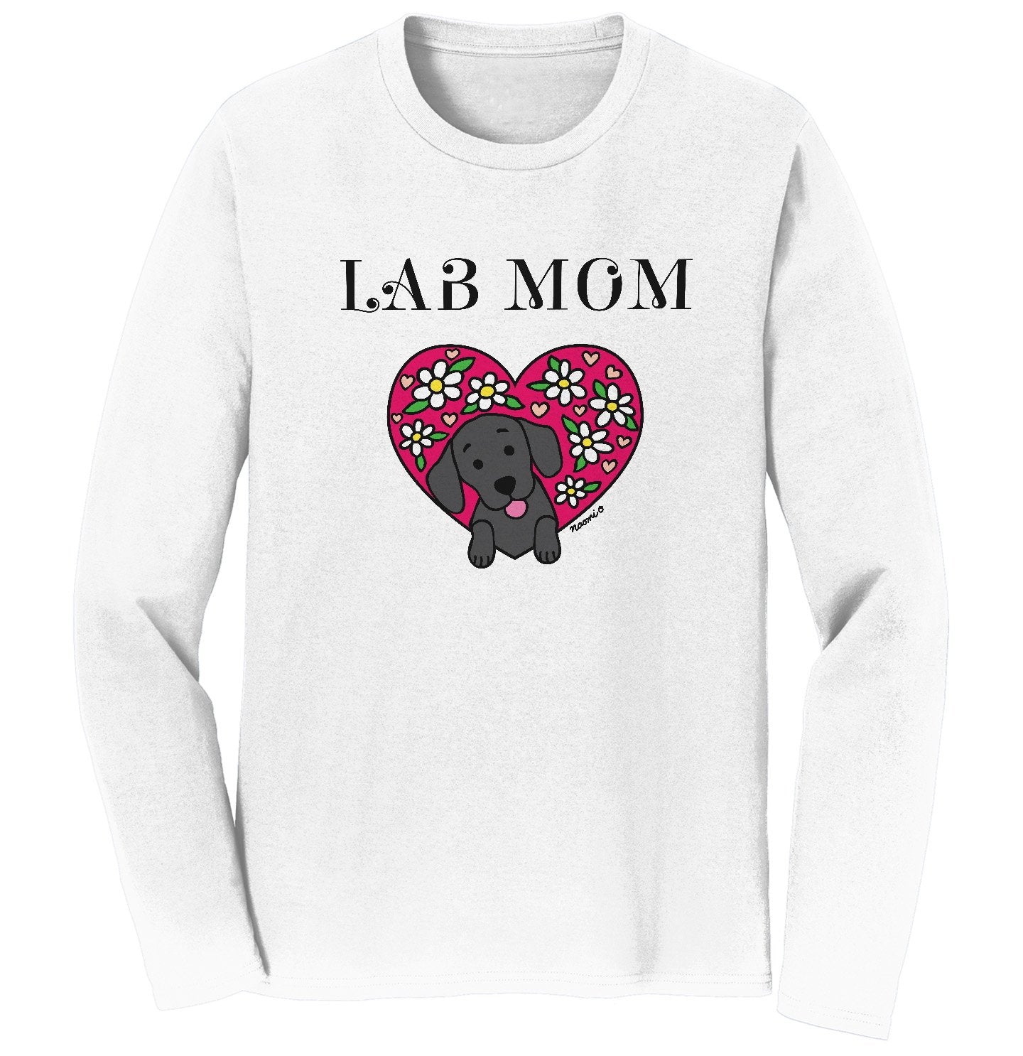 Flower Heart Black Lab Mom – Adult Unisex Long Sleeve T-Shirt