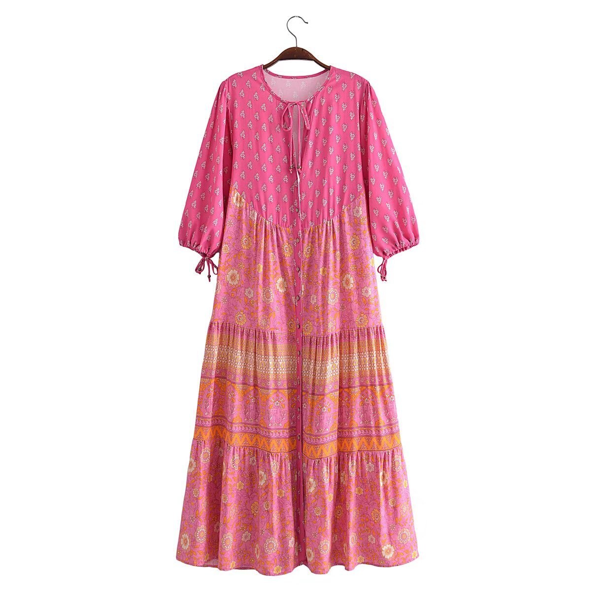 Vintage Chic Long Tunic Dresses V neckHalf Sleeve Animal Rayon Cotton Bohemian Dress Mujer Ethnic Style Beach Maxi Hippie Dress alx