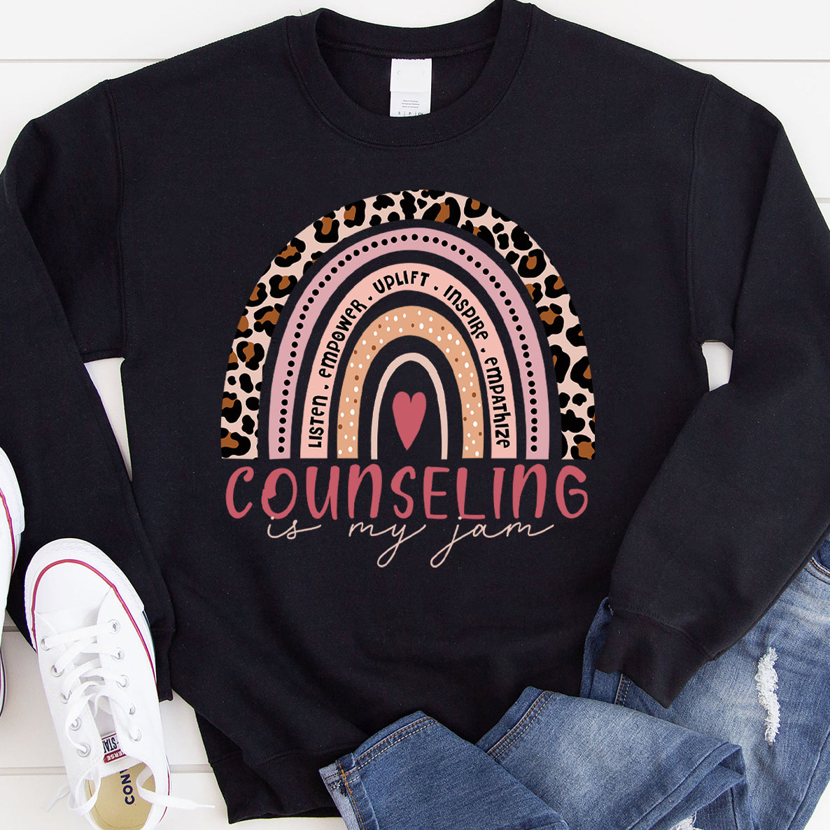 School Counselor Shirt Counseling Is My Jam Leopard Rainbow Customizable – Standard Crew Neck Sweatshirt