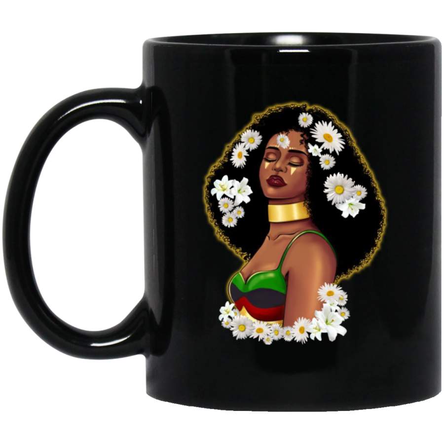 African American Coffee Mug Black Girl Close Eyes With Flowers African 11oz – 15oz Black Mug