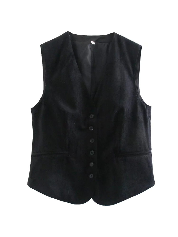 Women 2021 fashion single breasted velvet waistcoat vintage sleeveless back tab female vest coat chic tops alx