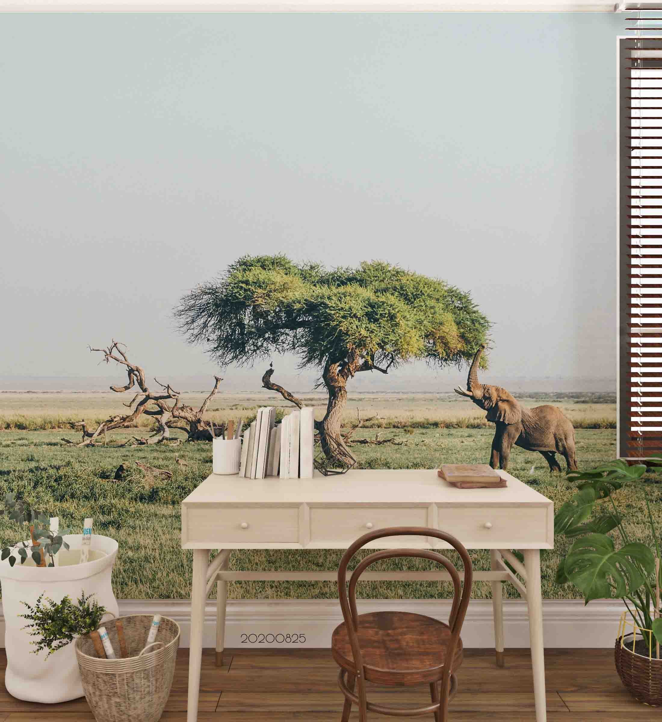 3D Meadow Big Tree Elephant Wall Mural Wallpaper Lqh 60