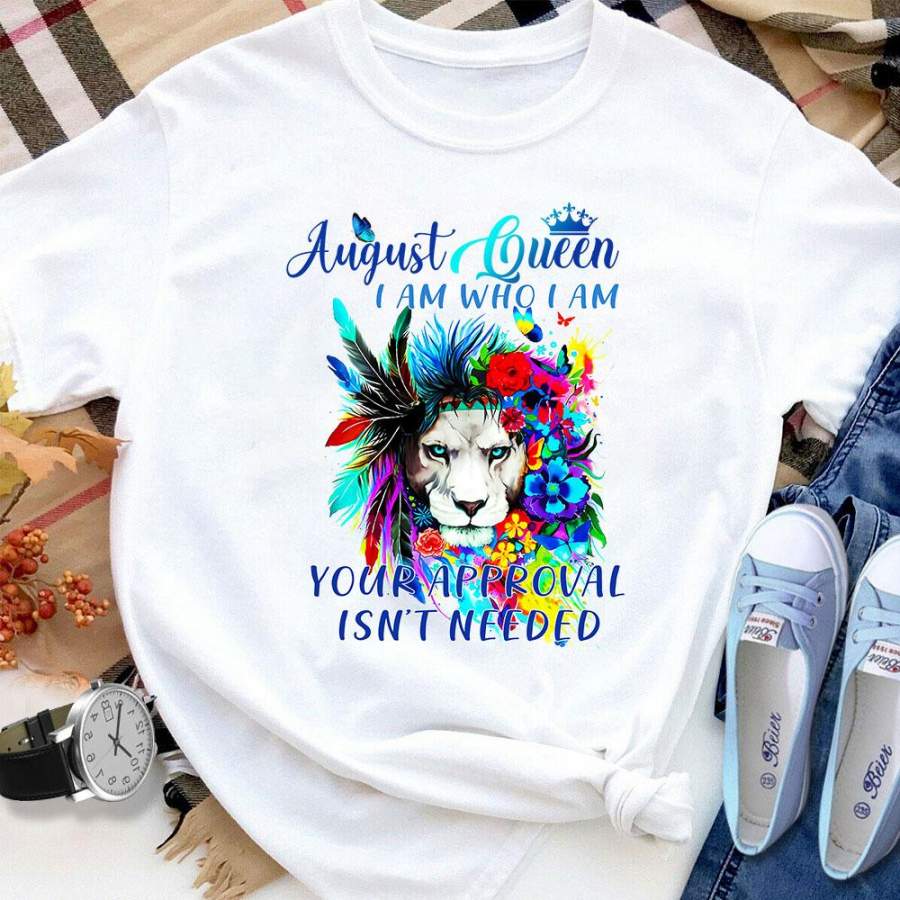 August Queen Lion Native White Cotton T Shirt For Men and Women S-6XL