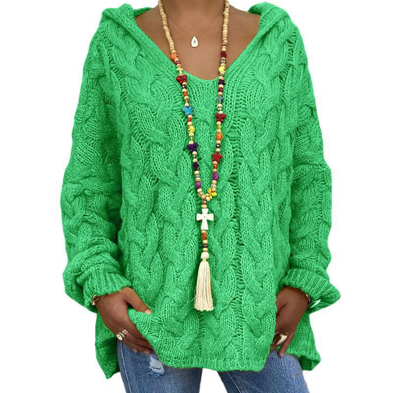 Women’s Knitted Sweater Women’s Fashion Ladies Solid Color Pullovers Hooded Loose Blouses alx