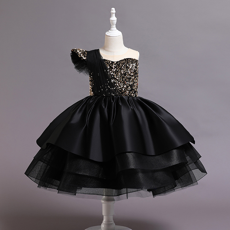 2022 Infant Black Summer Dress Kids Clothes Girls Party Sequin Evening Dresses Baby Girl Clothes Elegant Children’s Clothing alx