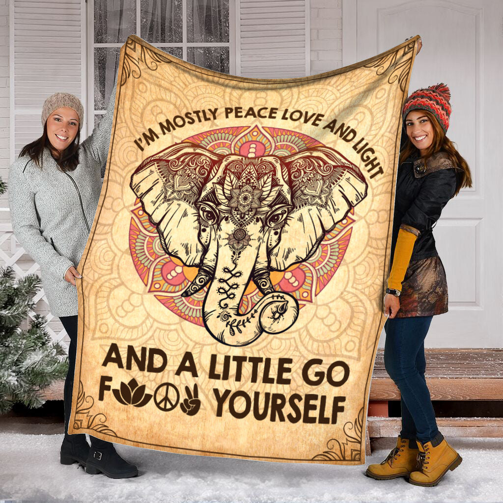 I’M Mostly Peace Love And Light And A Little Go Elephant Fleece Throw Blanket – Throw Blankets For Couch – Best Blanket For All Seasons