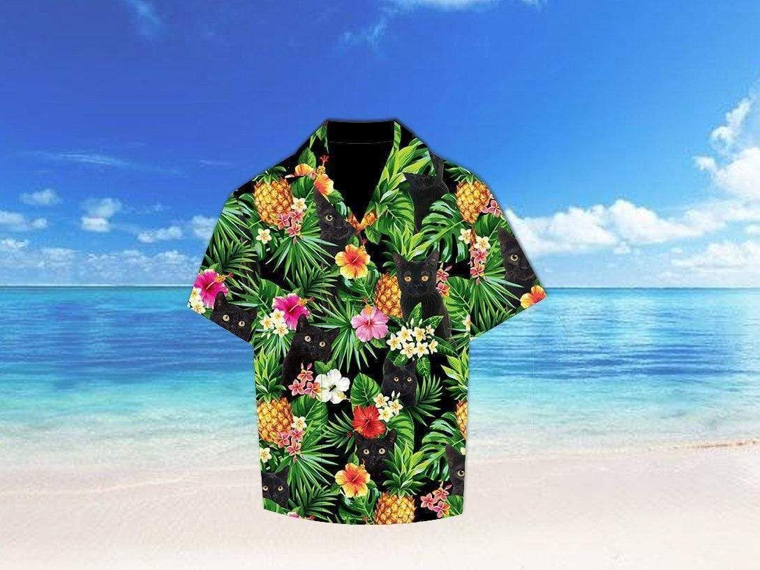 Beach Shirt Hawaii Aloha Shirts Cat Pineapple Unisex Print Short Sleeve Casual Ha31408