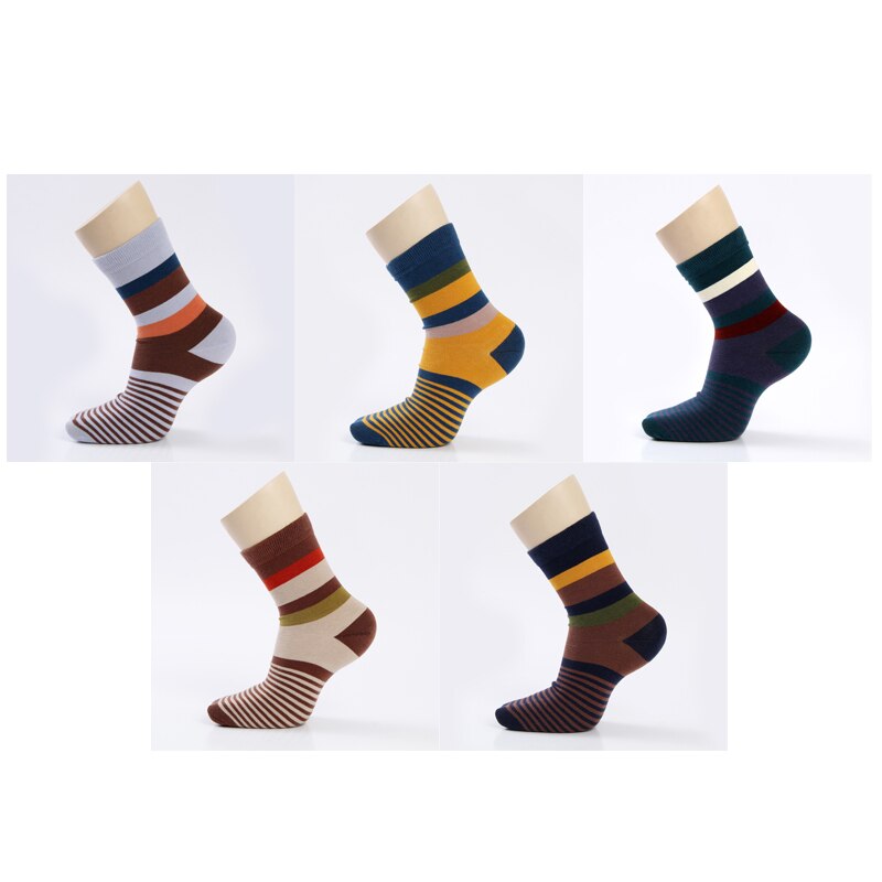 5 Pair/Lot Cotton Men’s Socks Colorful Stripe Socks Fashions Compression Happy Crew Socks Men Big Size 39-45 alx