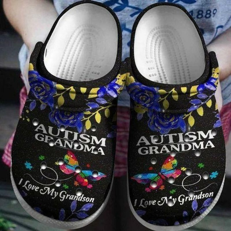 Autism Grandma I Love My Grandson Butterfly Personalized 202 Gift For Lover Rubber clog Shoes Comfy Footwear