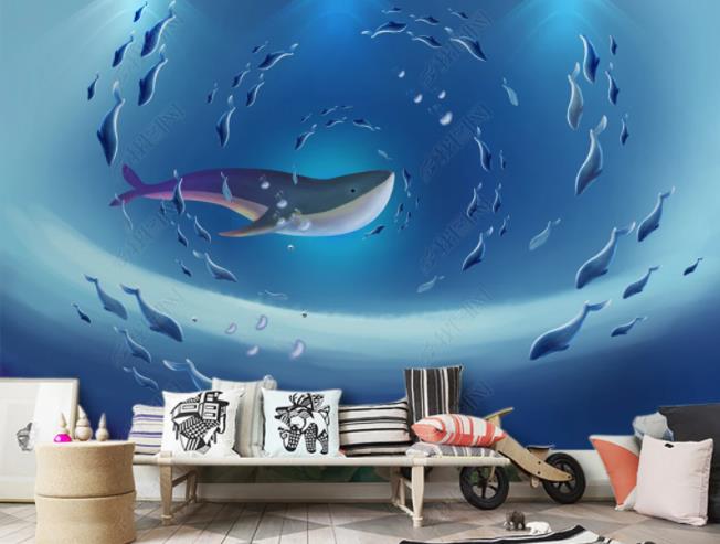 3D Hand-Painted Oceans Dolphin Wall Mural Wallpaper Sww2206