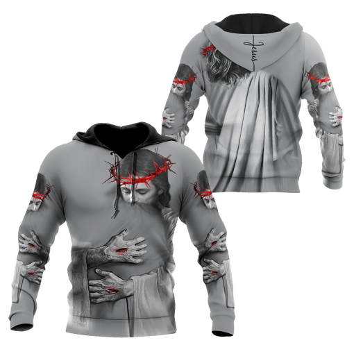 In The Arms Of Lord V1 Grey Tone Christian Jesus 3D Printed Design Apparel Men And Women