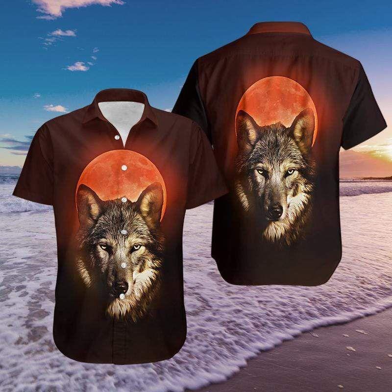 Wolf And Red Moon Hawaiian Shirt | For Men & Women | Adult | Hw8246