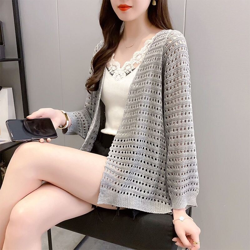 2022 Summer Sun Protection Clothing Women Long Cardigan Ladies Loose Shawl Outerwear Female Knitted Sweater Cardigans Women Coat alx