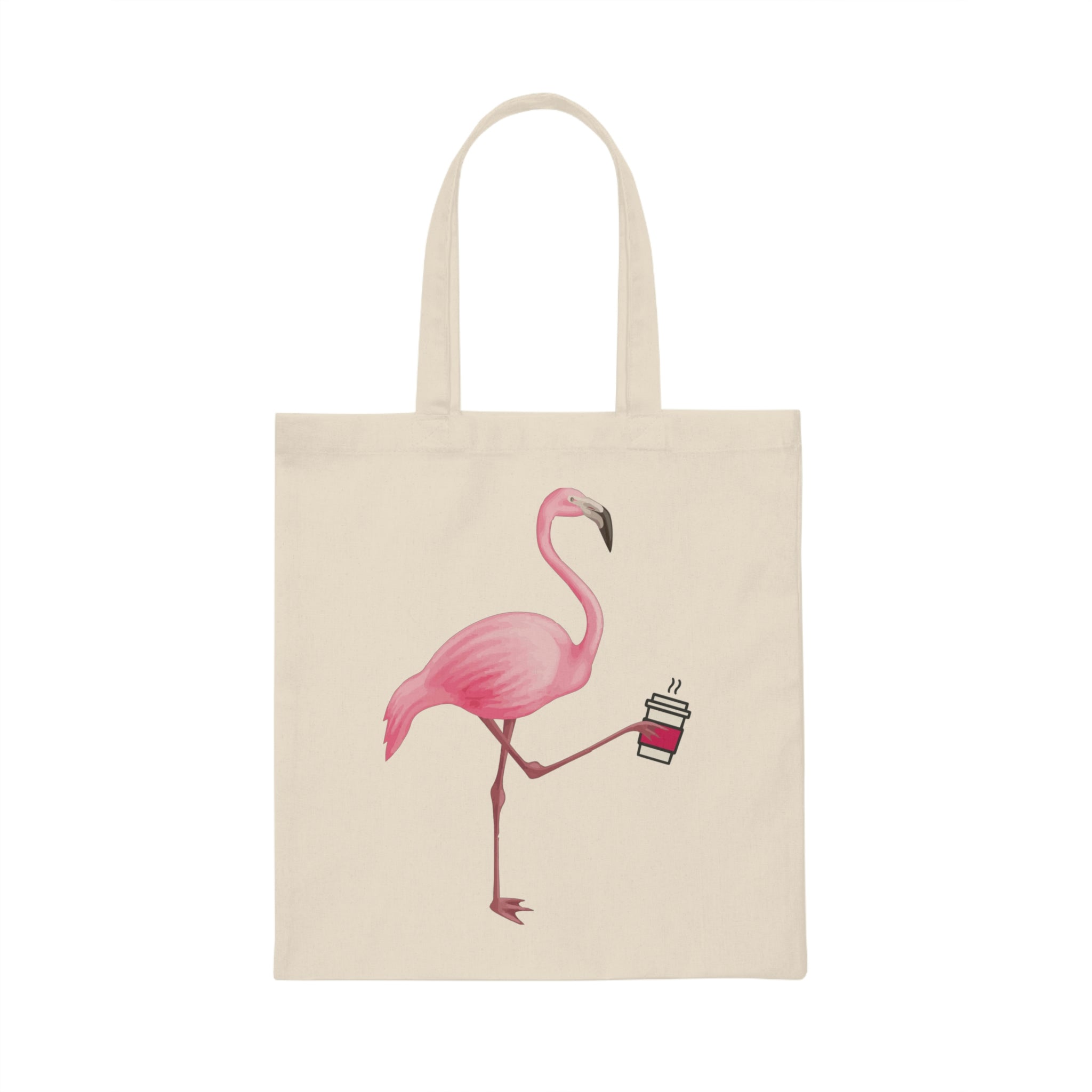 Coffee Flamingo Bird Lover Gift Pink Canvas Tote Bag