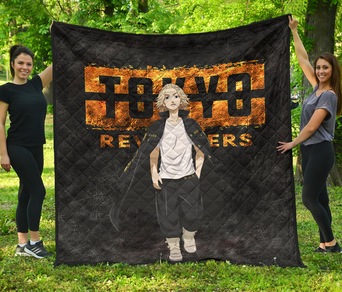 Tokyo Revengers Anime Cool Mikey Walking Golden Text Premium Quilt Blanket